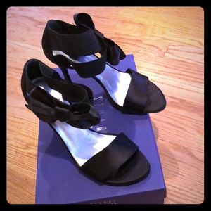 Stuart Weitzman Bestow Black Satin Sandals